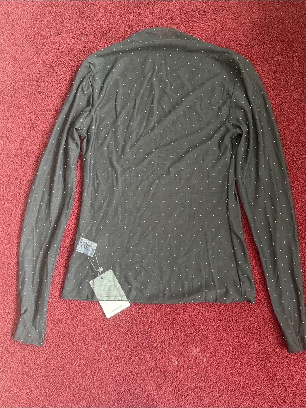 Women’s Sheer mesh layering top sparkle Long-Sleeve shirt